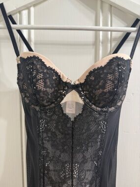 Victoria's Secret Black Lace Chemise with Nude Lining